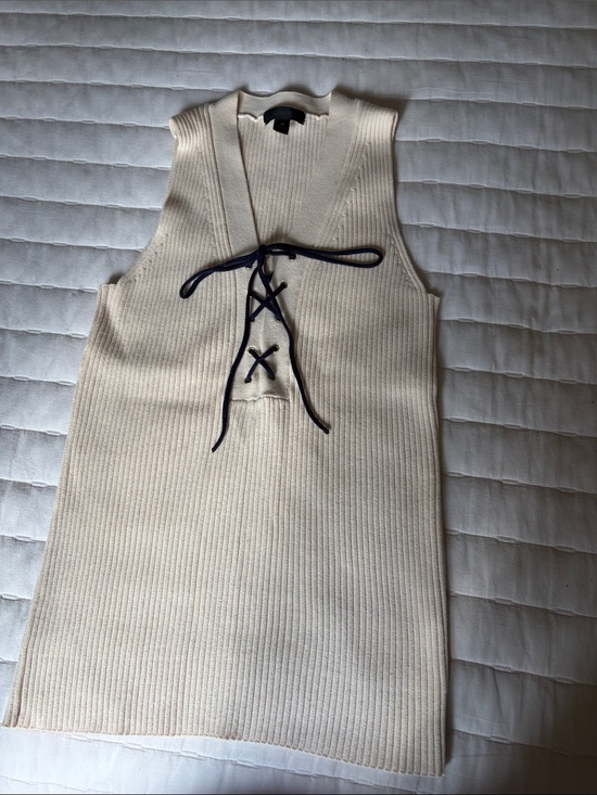 J. Crew Tops - J. Crew Cream Ribbed Sleeveless Sweater with Navy Lace-Up Front